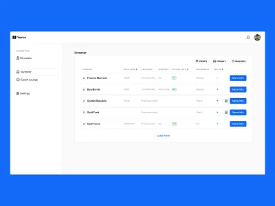 📊 Finance Screener 1/2 app curated list dashboard design finance list product design screener tracker ui ux web