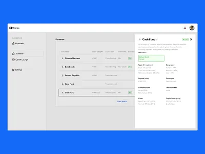 📊 Finance Screener 2/2 app curated list dashboard design finance list overview product design screener tracker ui ux web
