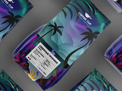 Northern tropics aurora coffee pouch graphic design illustration landscape night landscape northern lights packaging tropics