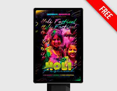 Free Holi Festival Poster PSD Template design free free psd freebie holi festival holi party poster poster design psd