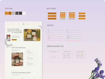 Components for a landing page button candle store colors components design design concept illustration landing page minimal ui web design кнопки компоненты лендинг портфолио свечи