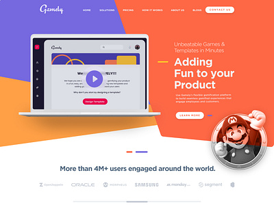 Gamification Website (Concept) branding characters design engage engagement game game desing gamely graphic design illustration landing page mario play product design ui ui design user interface vector webdesign website