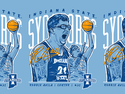 Robbie Avila, ISU Fighting Sycamores basketball college homefield illustration portrait t shirt