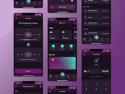 Multi-Currency Travel Wallet app banking dark mode exchange mobile wallet multi currency payment travel wallet ui design