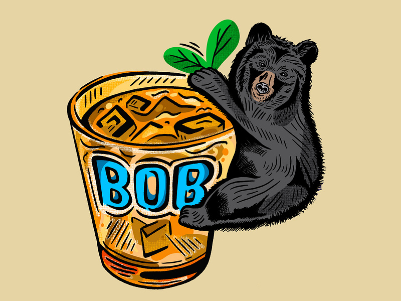 Black Bear Bourbon animal art bear beverage black bourbon brand cub drawing drink glass grizzly illustration illustrator outdoors retro series texture vintage