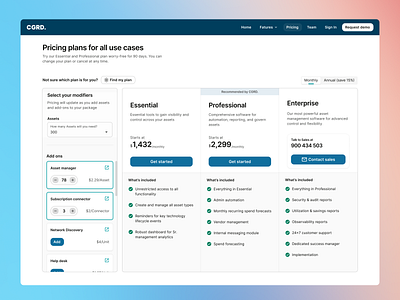 Pricing plan app chart creative dashboard design interface pricing saas ui