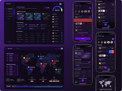 Reach Ai admin ai app application crypto dark dashboard design figma ios messages ui web