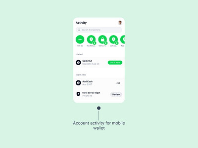 UI Card for Account activity of Mobile Wallet app design finance finance app fintech app mobile app mobile wallet ui ui design uiux ux ux design