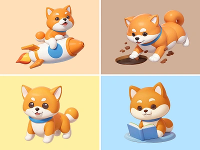 Shiba Inu Dog Cartoon Illustration 3d animal book cartoon cute dog hole illustration inu japan pastel rendering rocket shiba