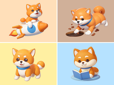 Shiba Inu Dog Cartoon Illustration 3d animal book cartoon cute dog hole illustration inu japan pastel rendering rocket shiba