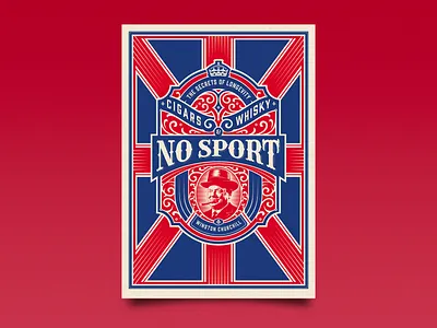 Cigars, whisky & NO sport. art print cigars poster funny quote gift idea illustrated quote illustration popaganda propaganda poster shepard fairey sport poster type design union jack flag vector art vintage liquor label vintage poster wall art wall design whisky label whisky poster winston churchill