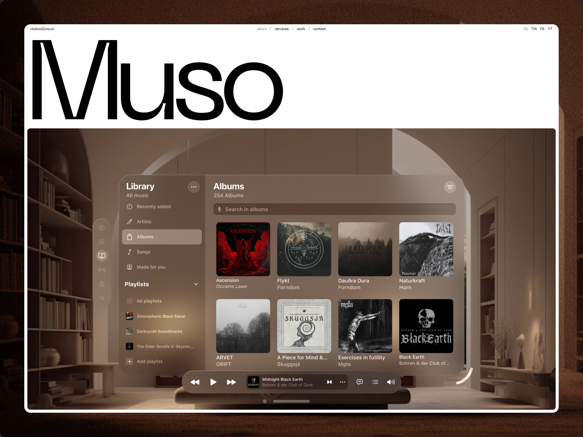 Muso Landing Page — #003 ar bandcamp branding dailyui itunes landing page music music player player ui vision vr wordmark xr