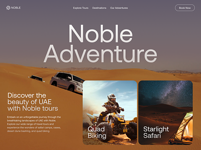 Noble Adventure. Safari tours in UAE animation design hero jeep landing page safari tour tourism uae web website