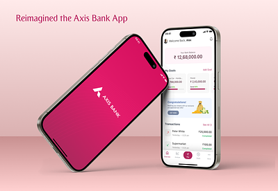 Reimaged the Axis Bank App app banking concept dashboard finance fintech goals india iphone maroon mobile pink red transactions