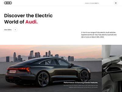 Audi. Website. E-tron GT Section. audi auto branding clean elegant home page interaction interface landing page presentation product page style ui ux web web design website