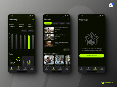 FitGenius - Fitness App UI Kit fitness gym health health care mobile ui ui8 user interface design ux