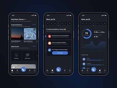 Sleep Tracking Mobile App dark mode design mobile app sleep tracker sleep tracker mobile app ui ui design