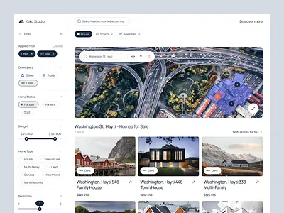 Keko - Home For Sale Page architecture architecture agency branding clean ui design dribbble freelance freelancer home for sale inner page modern property website real estate agency real estate website rebound resident website ui uiux website website design