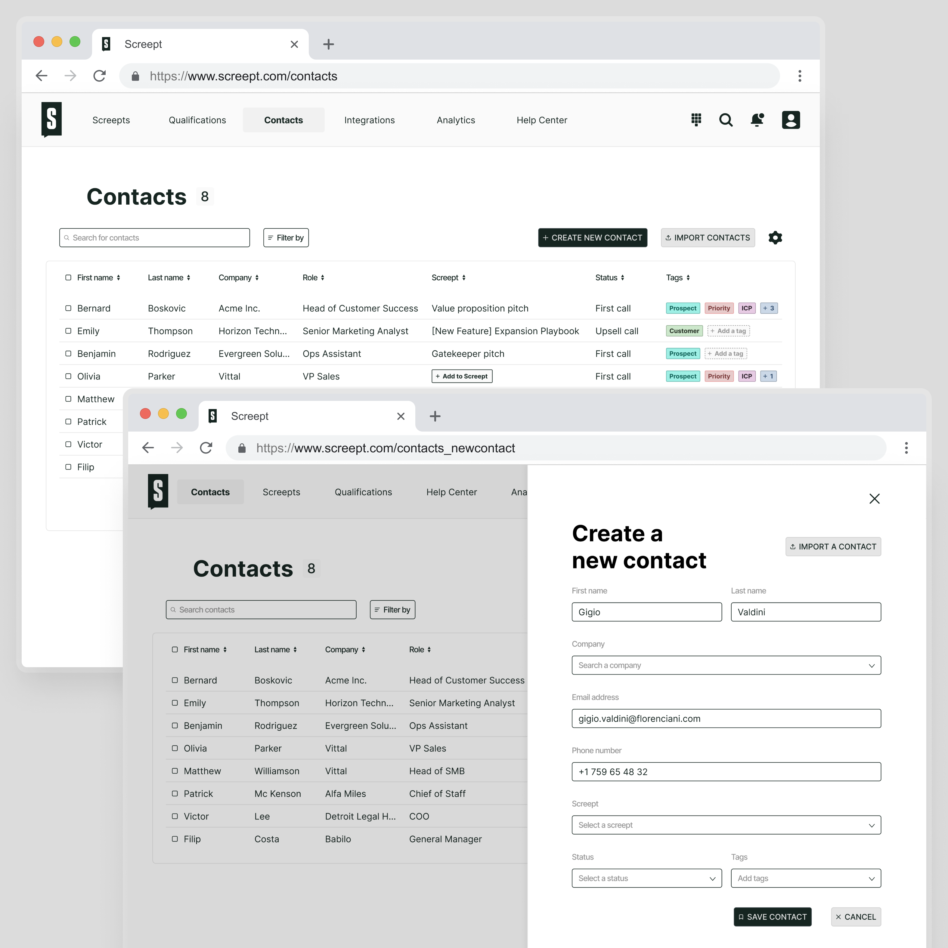Sales script platform - Screept app design panel product design saas saas design sales enablement software ui web design webapp