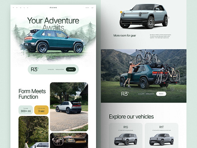 Rivian R3x Landing Page Concept adventure car design electric vehicle ev green landing page outdoors rivian website