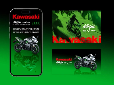 Kawasaki Ninja e-1 ABS Media Campaign advertising bike branding design digital electric ev freelance graphic kawasaki layout marketing media motorcycle motorsports ninja social sport type web