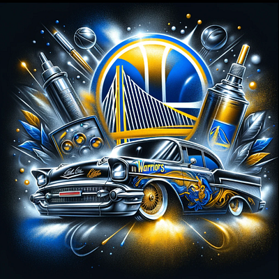 Golden State Warriors Old School Car art branding graphic design logo nba