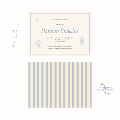 blue stripe bridal shower invitation design branding bridal illustration bridal shower bridal shower invitation graphic design illustration illustration design invitation design pattern design stationary design wedding invitation design