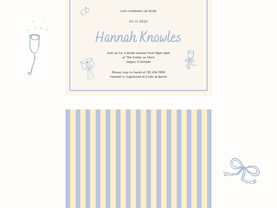 blue stripe bridal shower invitation design branding bridal illustration bridal shower bridal shower invitation graphic design illustration illustration design invitation design pattern design stationary design wedding invitation design