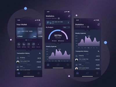 Mobile Financial App Design app card dark mode design figma financial graphic design icon illustration mobile photoshop ui ux wallet