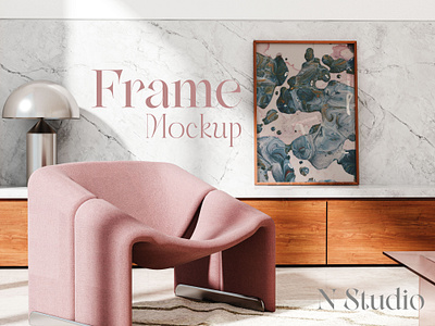 Single frame in a modern linvig room 3d aesthetic mockups artwork mockups design digital mockup digital templates frame mockups frame templates poster mockups realistic frame mockup trendy mockups