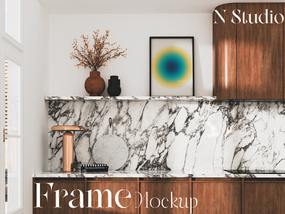 Set of frame mockups in a modern kitchen 3d aesthetic mockup aesthetic mockups artwork mockups design frame mockups frame templates interior design mockup