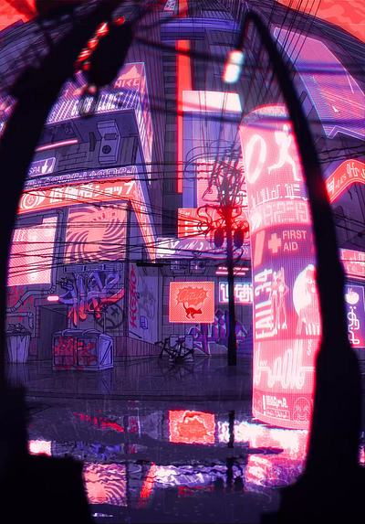 City Scene One 2d animation anime cyberpunk drawing procreate