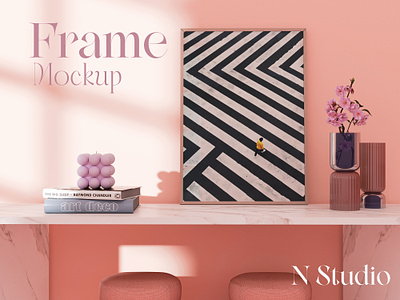 Single frame in a pink and contemporary interior 3d aesthetic mockup aesthetic mockups artwork mockups frame mockups frame templates interior design mockup modern frame mockup single frame mockup trendy frame mockup wall art mockup