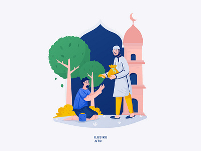 Ramadan Poster Template Design background beggar cartoon character design donation eid mubarak flat giving money graphic design illustration islam islamic muslim ramadan kareem religious sadaqah ui vector