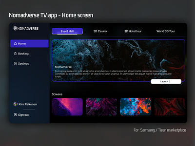 TV App design / Samsung /Tizen app frame landscape screen tizen tv ux