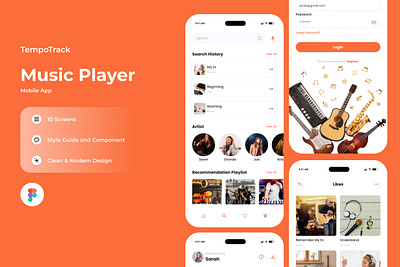 TempoTrack - Music Player Mobile App application interface layout listening media multimedia musical noise play player song sound speaker track user