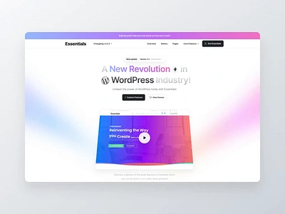 Essentials New Landing Page animated animation branding design envato essentials gradient landing page marketing new page builder pixfort rive sketch templates theme ui video web design wordpress