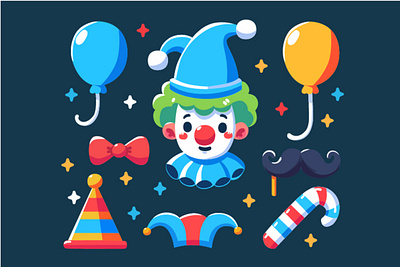 Elements Collection April Fools Day april celebration character clipart clown costume day elements festival fool fun happy hat humor illustration jester jokes media prank vector
