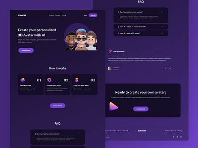 AI Tool Landing Page UI 3d avatar ai ai tool avatar landing page ui web design