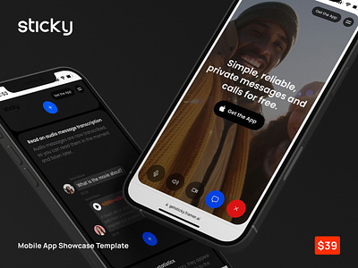 Sticky - Mobile App Showcase for Framer ai app app promo chat framer ios iphone landing marketing mock up promo sale template web web flow