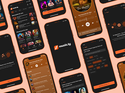 Musicly - Music Streaming App UI/UX design adobe xd dar mode dark mode dark mode app design design figma gradient theme mobile mobile app design mobile ui music app music app design music streaming app orange color prototyping trending trending mobile app ui ui ux