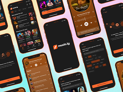 Musicly - Music Streaming App UI/UX design adobe xd dar mode dark mode dark mode app design design figma gradient theme mobile mobile app design mobile ui music app music app design music streaming app orange color prototyping trending trending mobile app ui ui ux