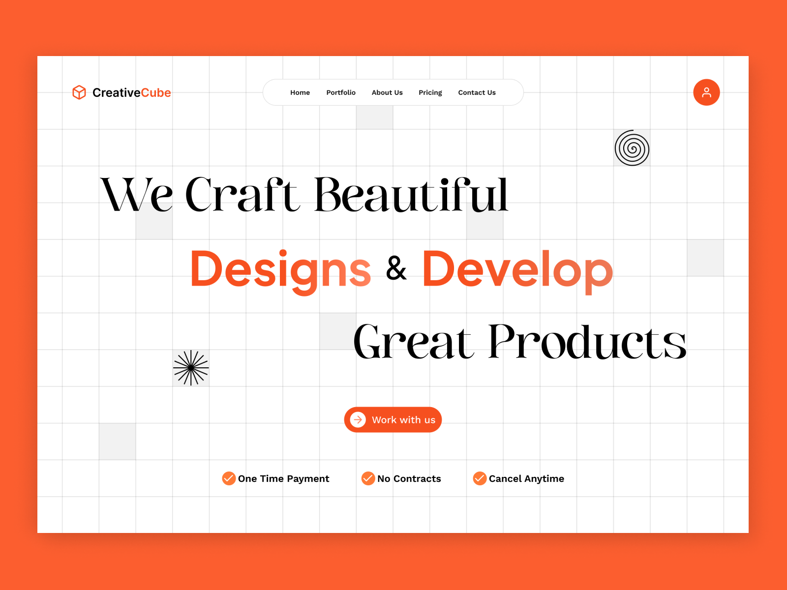 CreativeCube, Design and Development Agency | Landing Page agency website design figma figma design graphic design landing page orange ui ui design uiux ux ux design web design website design