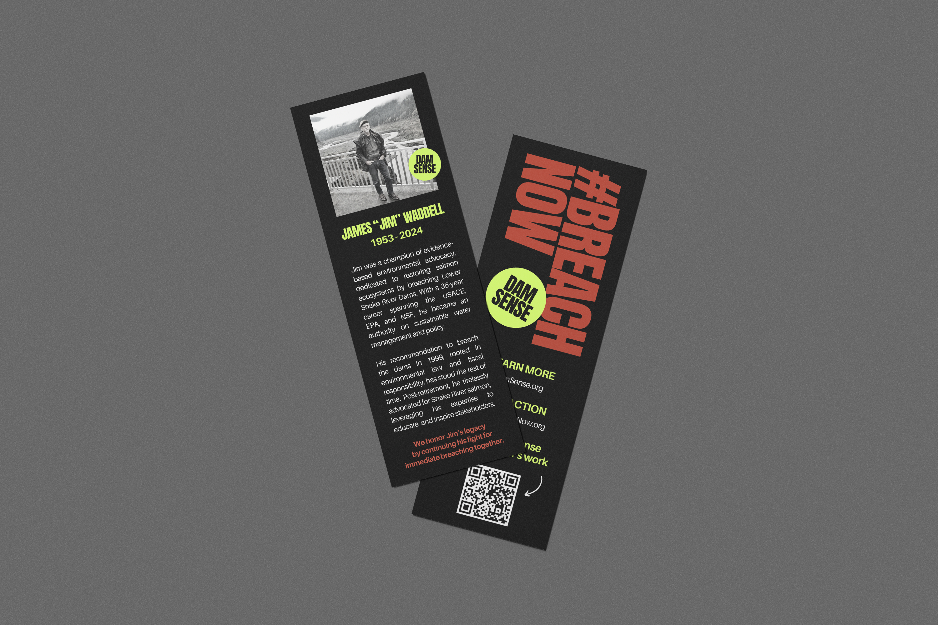 Example of Founder Tribute Bookmark Design for Dam Sense, Nonprofit