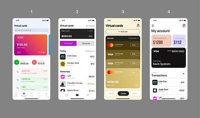 4 different ideas of Cards page in Financial app app design card page finance ui uiux