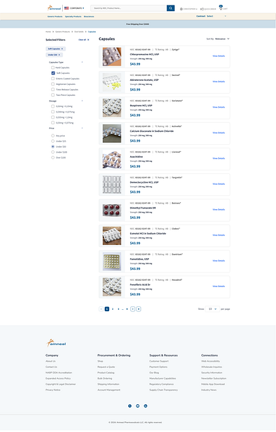 Amneal Product List b2b product list page