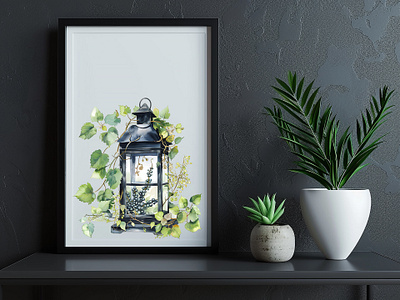 Lantern Adorned Floral Clipart Illustration branding clipart design graphic design illustration