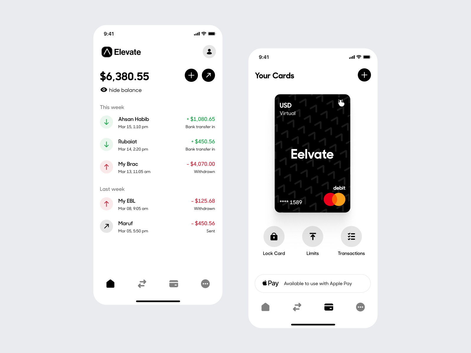 Fintech app redesign bank app digital bank elevate pay fintech freelancer ios app mobile app neo bank payment app remote work ui