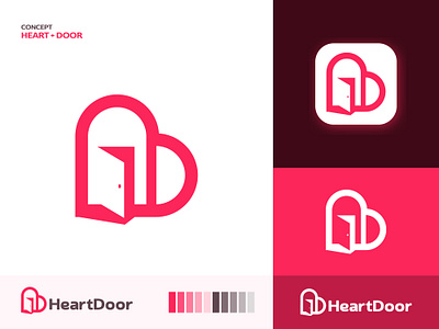 HeartDoor Logo Concept Heart & Door (Unused) app app logo brand identity branding design door heart illustration logo love modern logo open