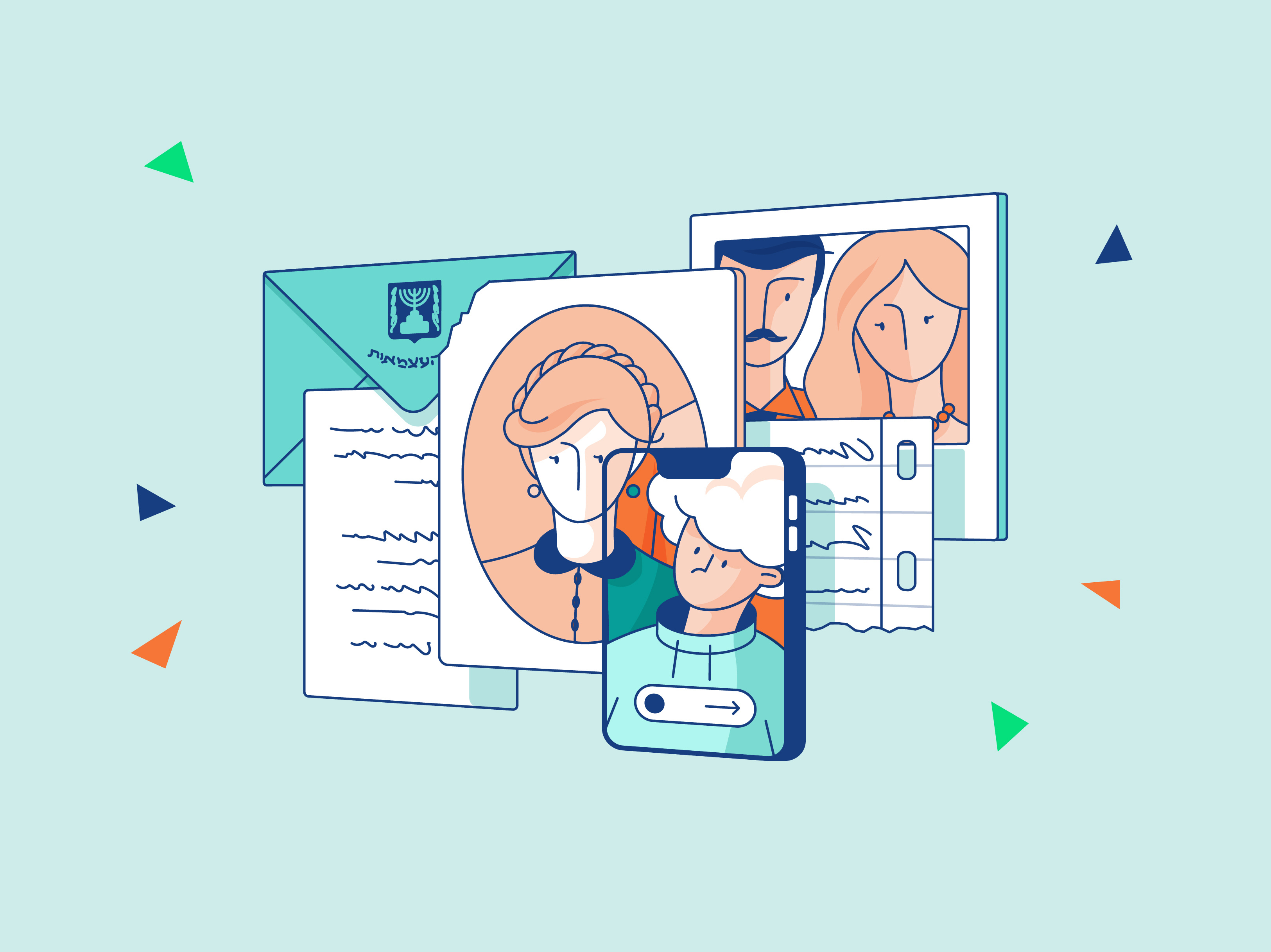 Illustration for a historical website. Archive topic archive design flat graphic design history ill illustration israel letter photo picture ui vector